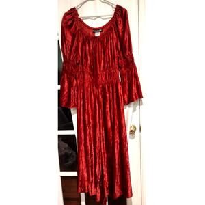 Pyramid Collection L Red Velvet Dress Boho Fairycore Whimsigoth Peasant Medieval